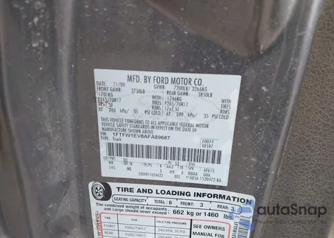 2010 Ford F150 Fx4/Harley-Davidson/King Ranch/Lariat/Platinum/Xl/Xlt из США, поврежденный, VIN 1FTFW1EV8AFA89687